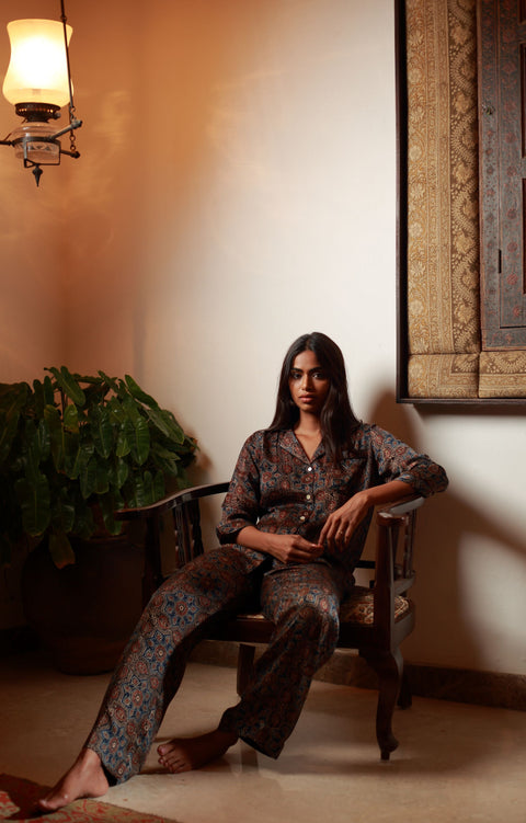 Ajrakh morocco print cotton pajama sets for women